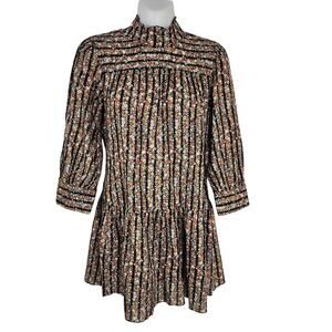 Free People Mini Dress Size 2 Floral Micro Mini Turtleneck 3/4 Sleeve Y2K Peplum